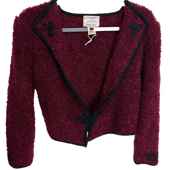 Vintage Susan Bristol Cardigan Sweater Womens Large Mohair Wool Hand Embroidered - Picture 1 of 9